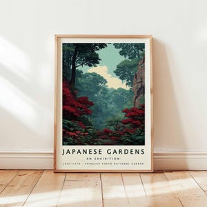 Impresión de póster de jardín japonés, arte mural de la exposición de naturaleza de Tokio, decoración de paisaje forestal sereno, obra de arte botánica japonesa sin marco