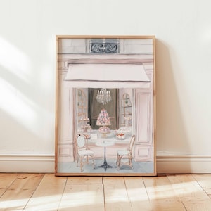 French Patisserie Wall Art Print Elegant Bakery Poster Macaron Café Scene Paris Dessert Shop Unframed Romantic Kitchen Decor