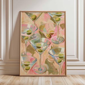 Martini Glass Poster Print, Colorful Cocktail Wall Art, Olive Drink Painting, Bar Lounge Decor, Modern Abstract Alcohol Art Print