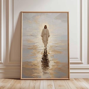 Jesus Walking on Water Poster Print, Christian Wall Art, Religious Decor, Faith-Based Artwork, Spiritual Unframed Christian Print