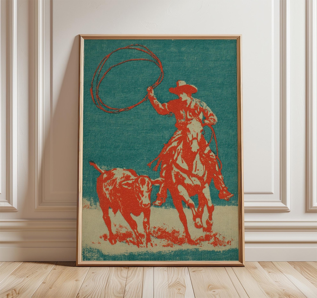 Cowboy Roping Wall Art Print, Western Rodeo Poster, Vintage Rustic ...