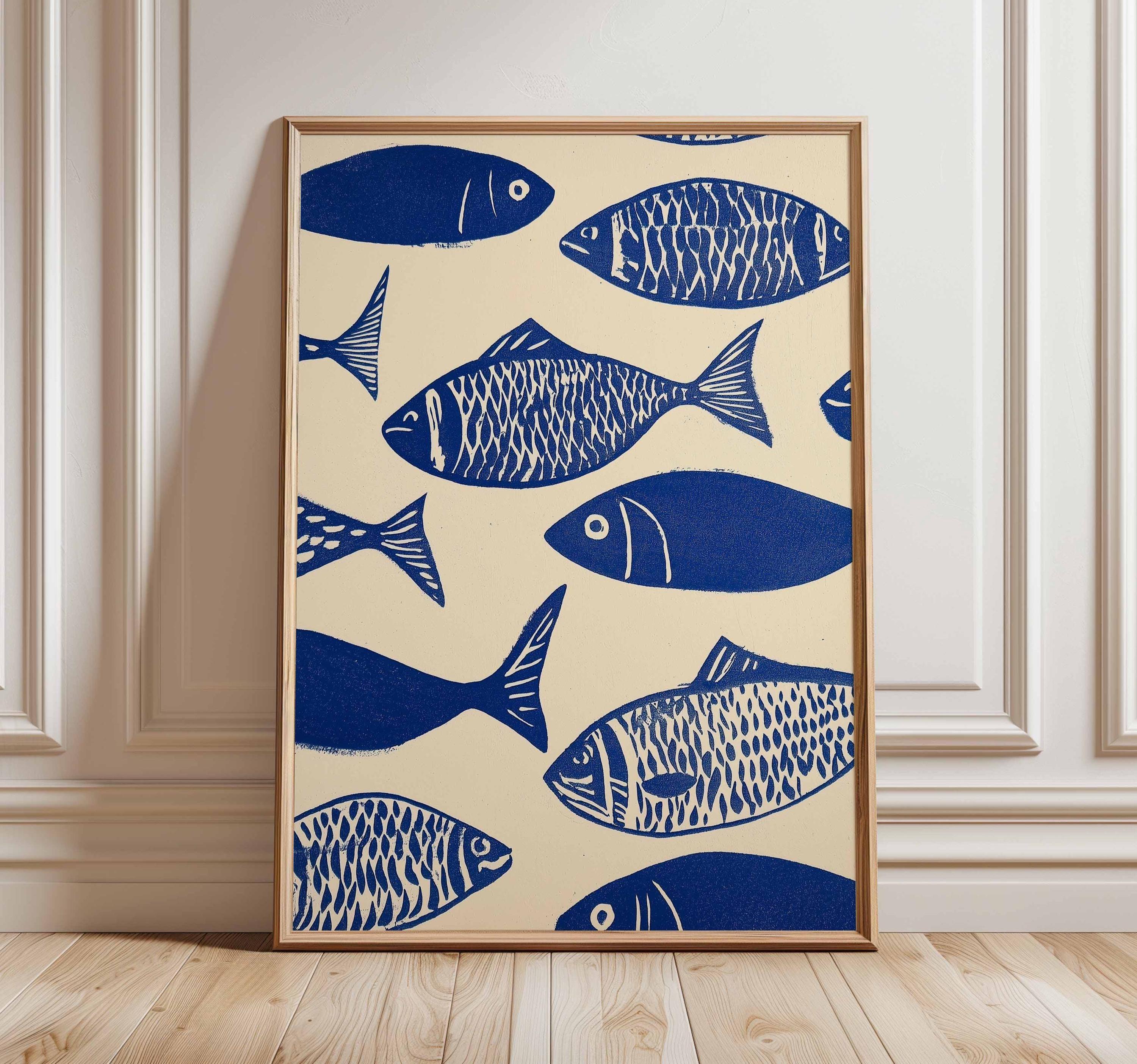 Blue Fish Wall Art Print, Nautical Coastal Kitchen Poster Blue Fish Wall Art Print, Nautical Coastal Kitchen Poster