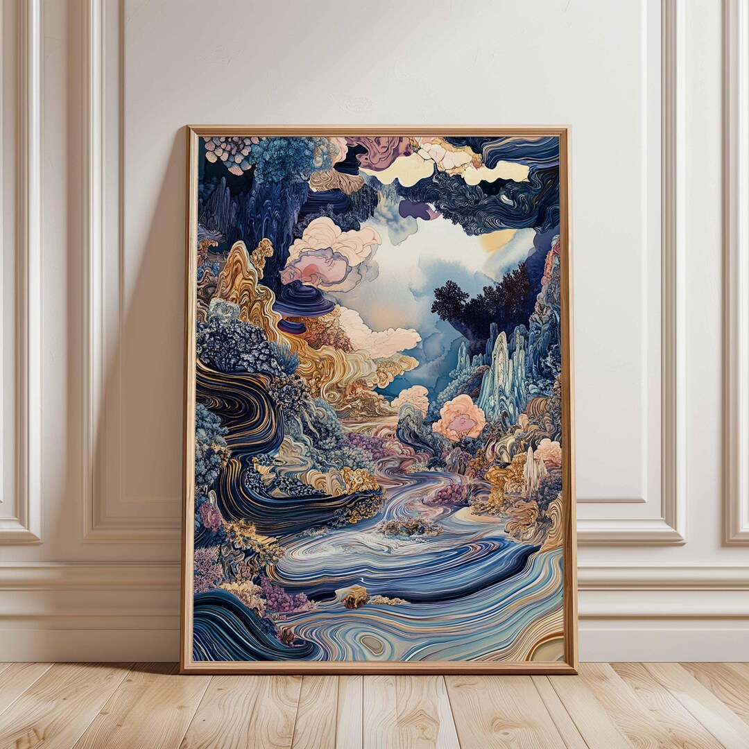 Abstract River Flow Poster, Colorful Landscape Wall Art, Fluid Nature ...