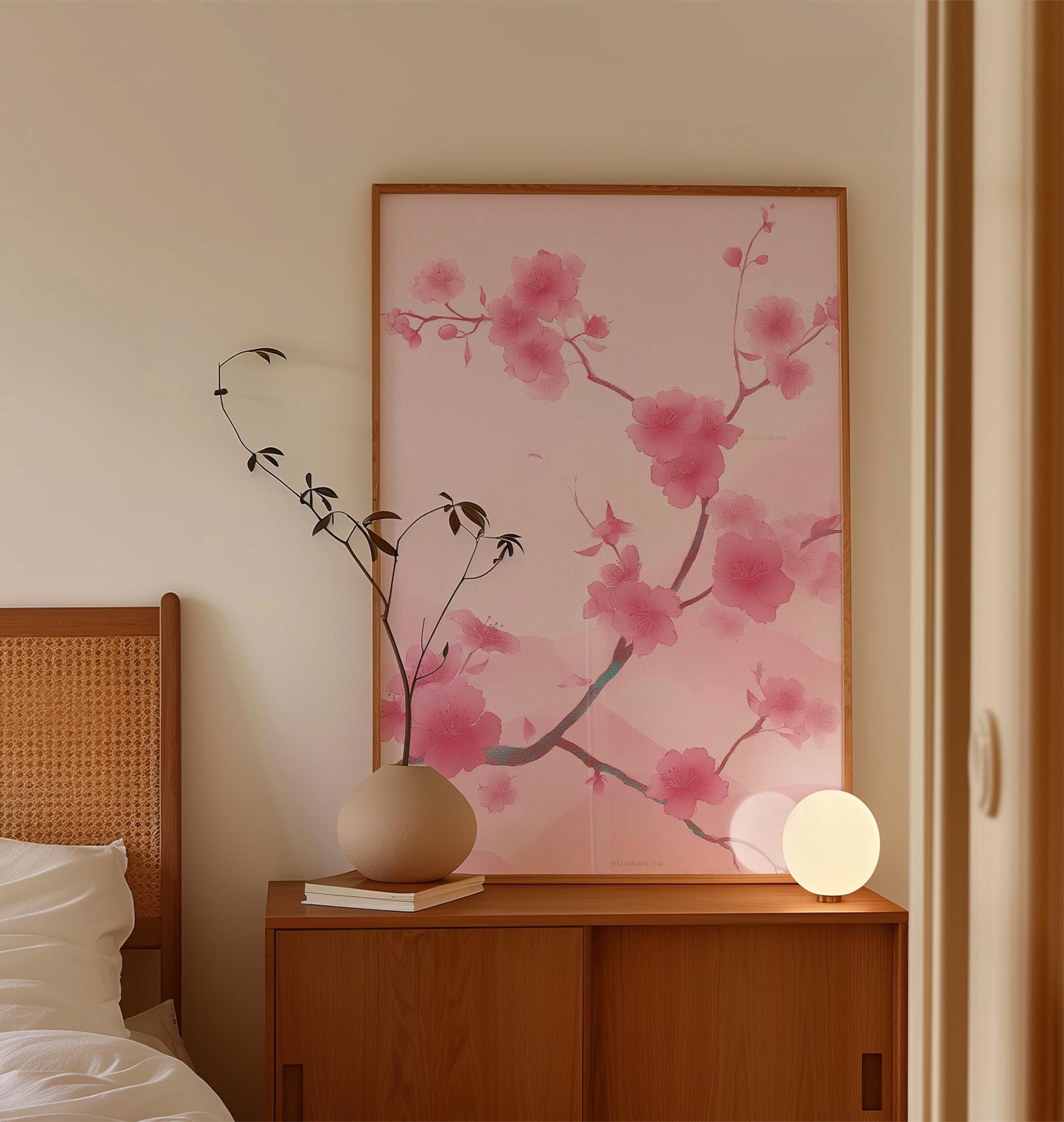 Pink Cherry Blossom Wall Art Poster Japanese Floral Illustration Sakura ...