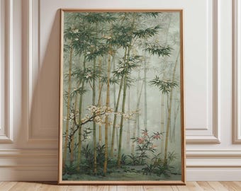 Bamboo Forest Wall Art, Asian Landscape Poster, Tranquil Nature Print for Zen Home Decor