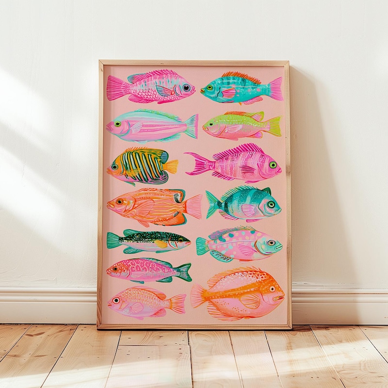 Striped Colorful Fish Fish Print Colourful - Etsy UK