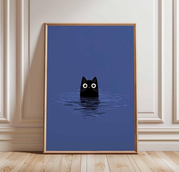 おもしろ猫ポスター、ミニマリスト猫ウォールアート、黒猫プリント
