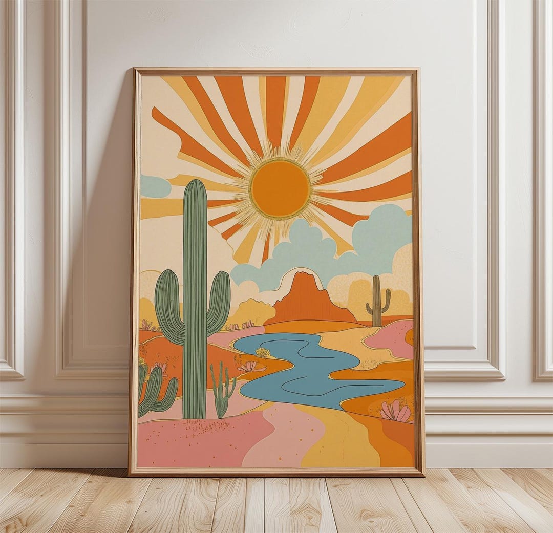 Desert Cactus Sunset Poster Print | Southwestern Landscape Wall Art ...