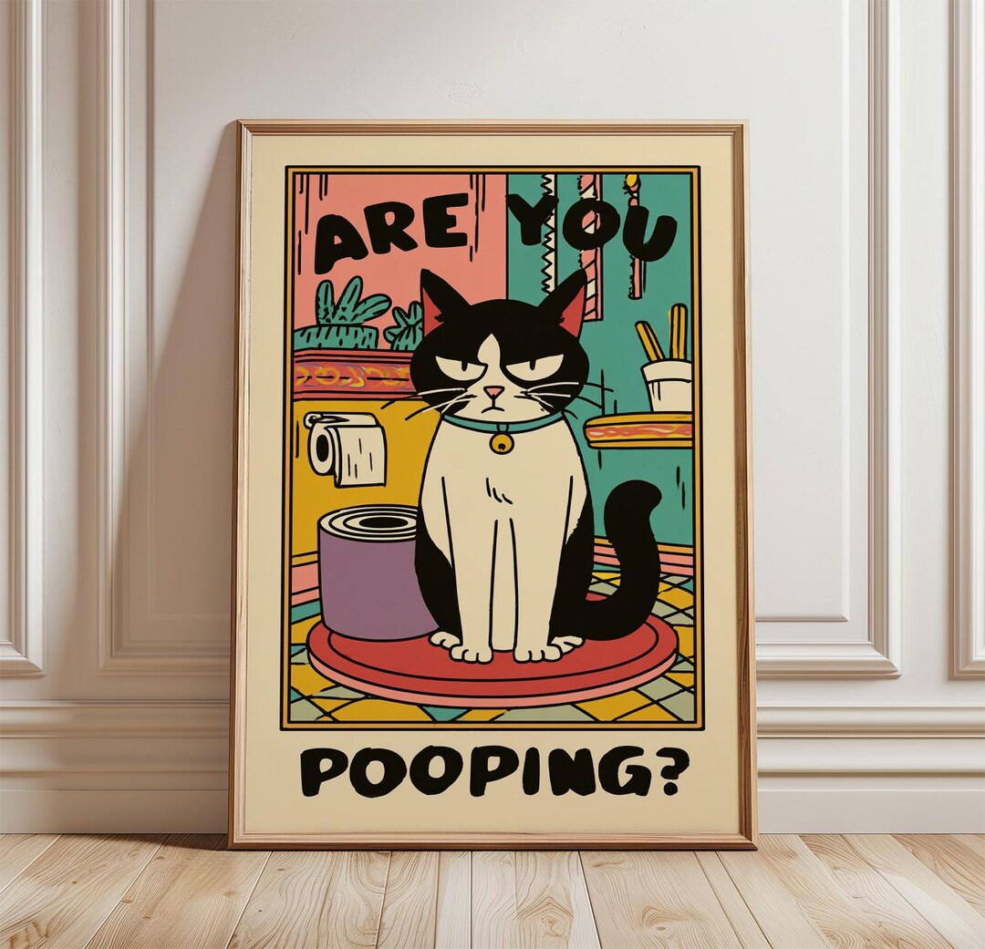 Funny Cat Bathroom Poster | Are You Pooping Print | Humorous Toilet ...