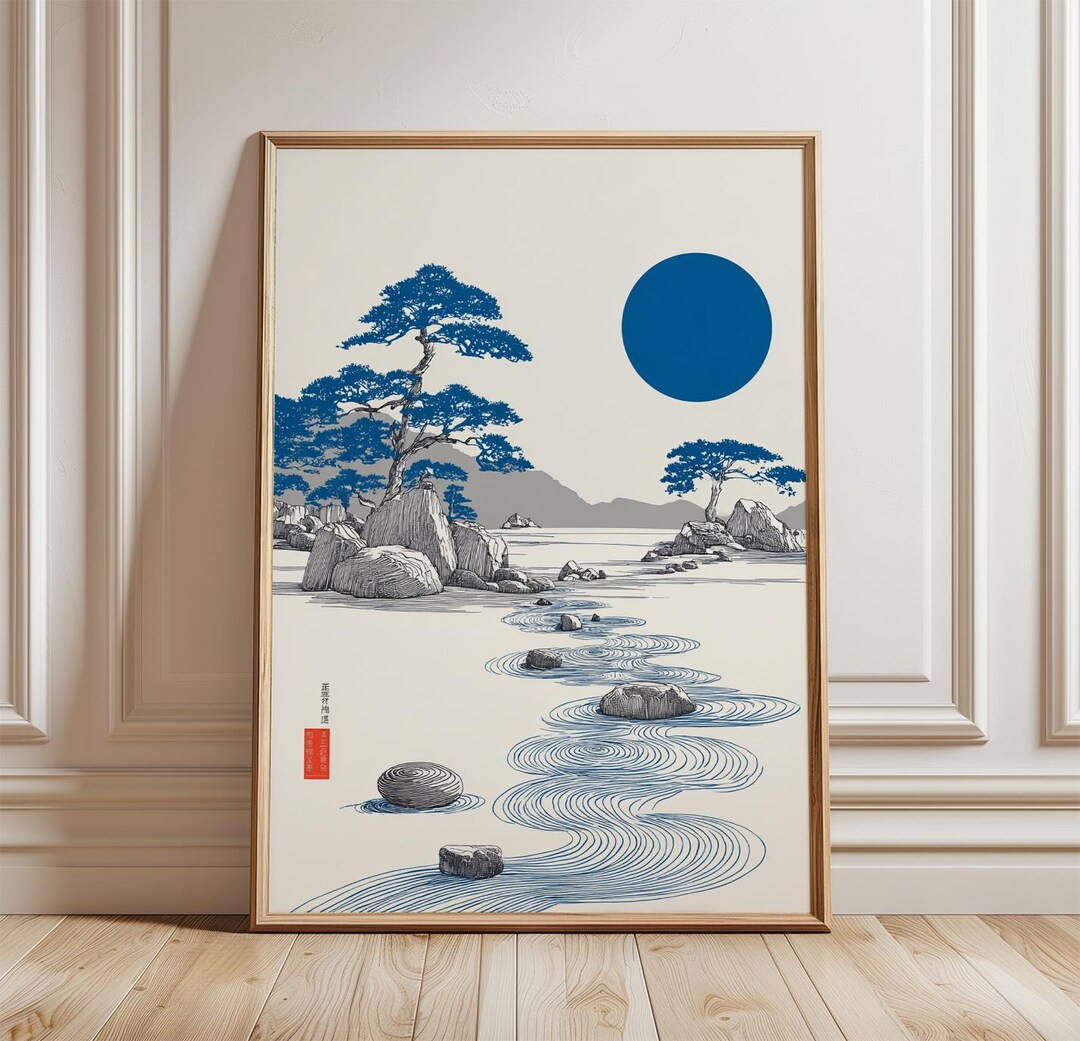 Zen Rock Garden Poster, Japanese Minimalist Landscape Wall Art Print ...