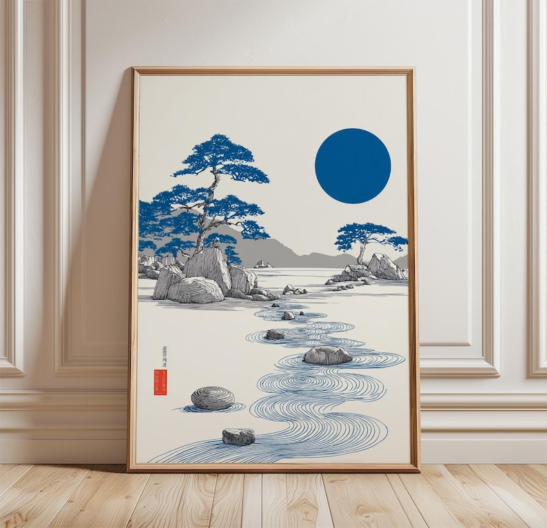 Zen Rock Garden Poster, Japanese Minimalist Landscape Wall Art Print ...