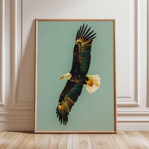 Soaring Eagle Wall Art Print, Bold Bird of Prey Poster, Modern Wildlife Animal Decor, Patriotic Bald Eagle Illustration, Unframed Print