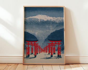 Japanese Torii Poster, Vintage Landscape Wall Art, Paper Print