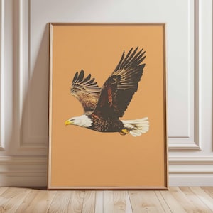 Bald Eagle Wall Art, Vintage Bird Illustration Print, Patriotic Wildlife Decor, Soaring Eagle Poster, Rustic Animal Wall Art