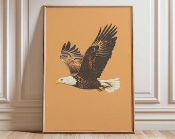 Weißkopfseeadler Wandkunst, Vintage Vogel Illustration Druck, Rustikale Wildtier Dekoration, Weißkopfseeadler Poster
