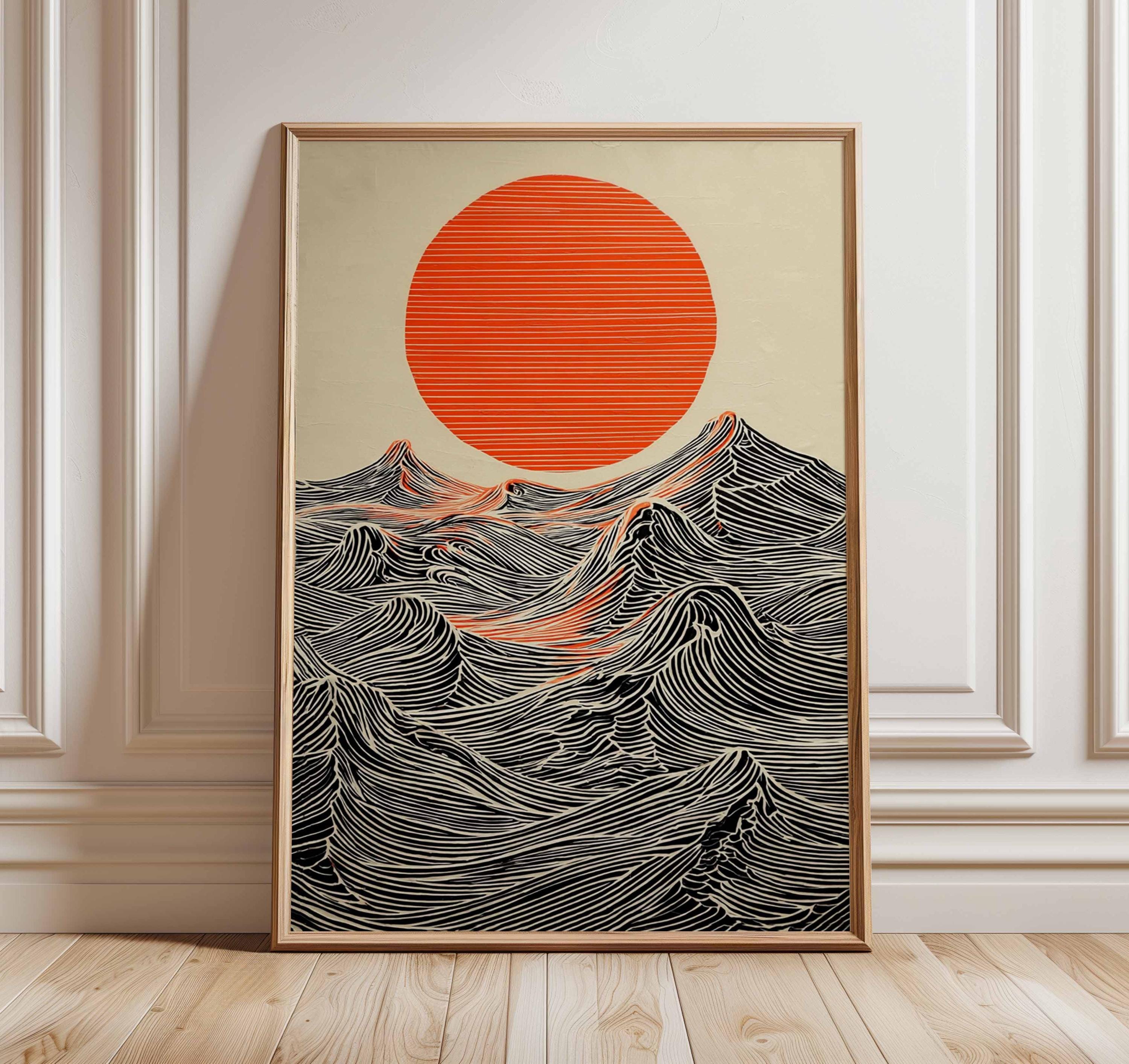 Sun and Waves Wall Art Print – Modern Minimalist Ocean Poster