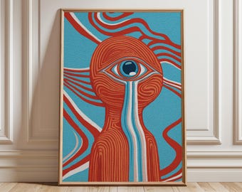 Psychedelische muurkunst, surrealistisch abstract oogposter, moderne trippy lijnkunstprint voor woonkamer en creatieve ruimtes