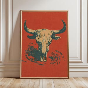 Longhorn Schädel Wand Kunst Poster, Vintage Western Illustration Druck