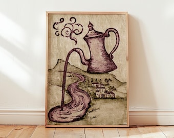 Surreal Coffee Poster, Vintage Kitchen Wall Art, Paper Print