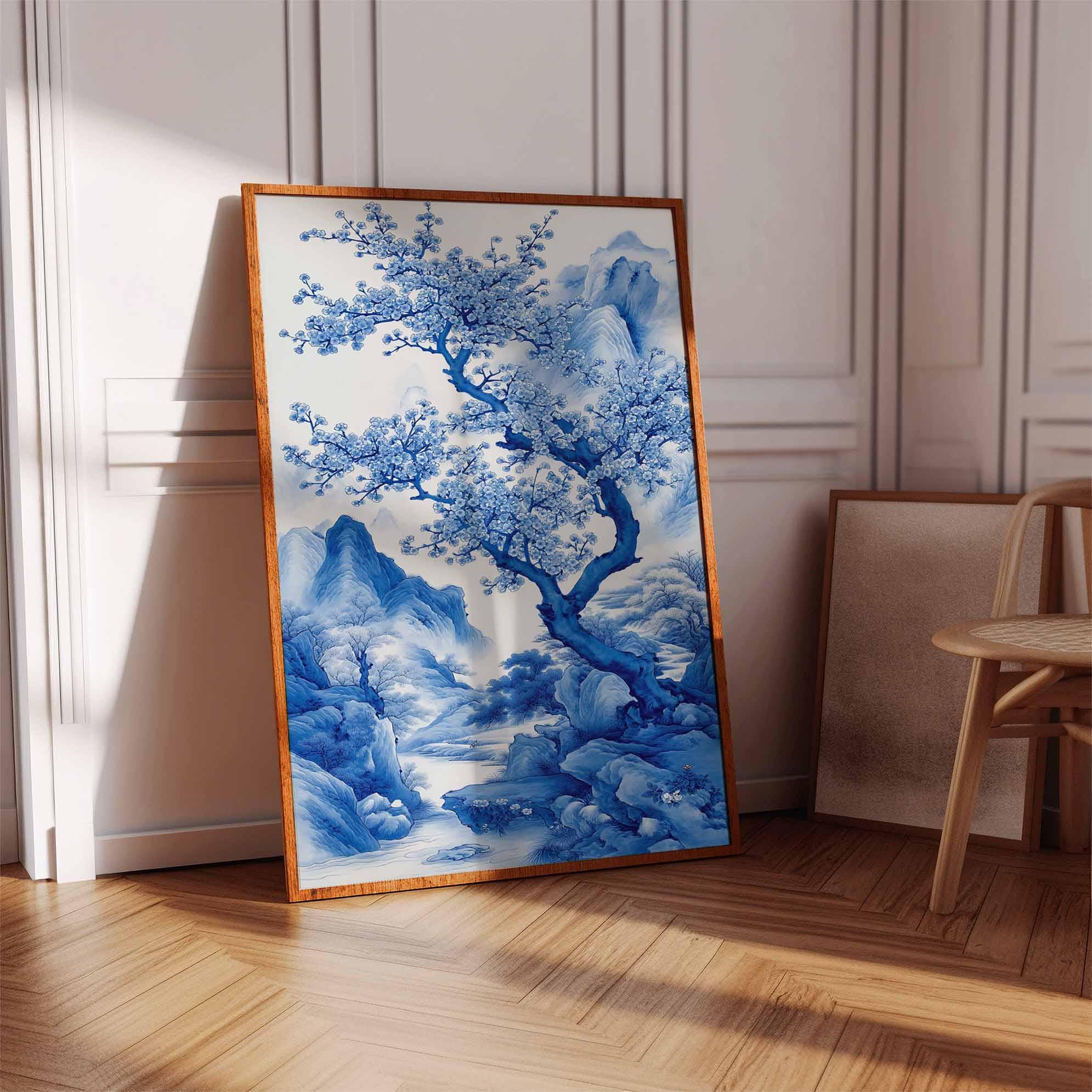 Traditionelle Chinesische Tuschemalerei Auf Leinwand – Set Mit 4 Bildern, Rote Pflaumenblüte & Bergsee