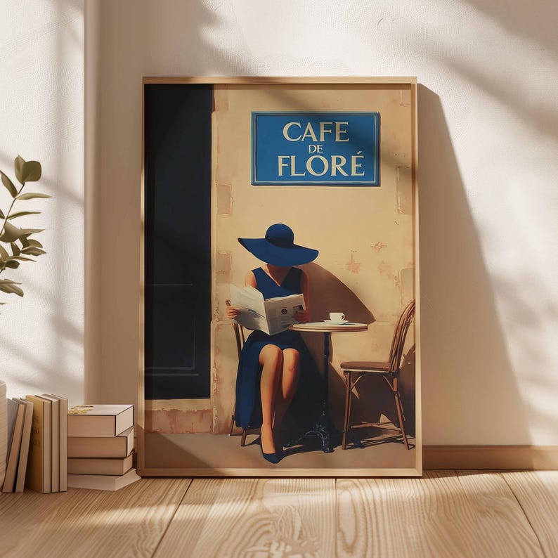 Paris Cafe Woman Art Print, Vintage Poster Art, Café De Flore Parisian ...