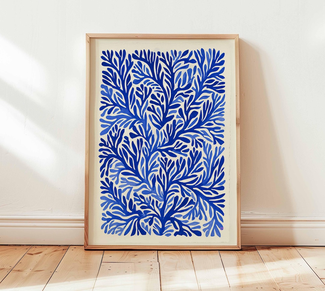 Blue Abstract Botanical Wall Art Print, Modern Nature Inspired Poster ...