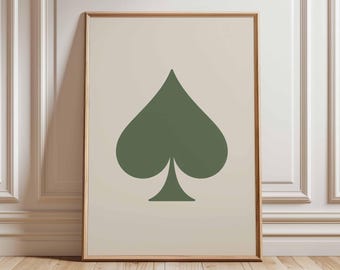 Ace of Spades Poster, Minimalist Playing Card Wall Art, Retro Poker Decor, Mid Century Modern Casino Style Print