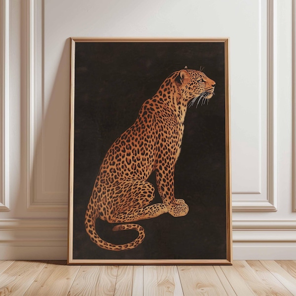 Impresión de arte mural de leopardo, póster vintage de animales, ilustración de gato de la jungla, decoración de safari llamativa, arte de vida silvestre de grandes felinos sin marco