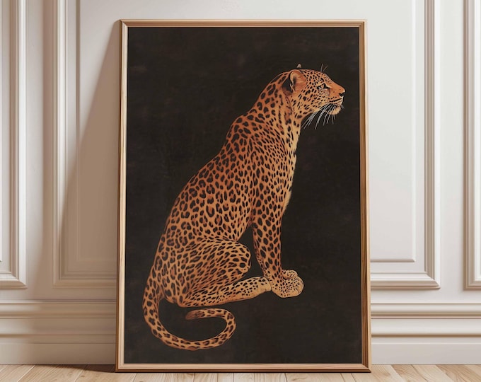 Leopard Wall Art Print, Vintage Animal Poster, Jungle Cat Illustration, Bold Safari Decor, Unframed Big Cat Wildlife Art