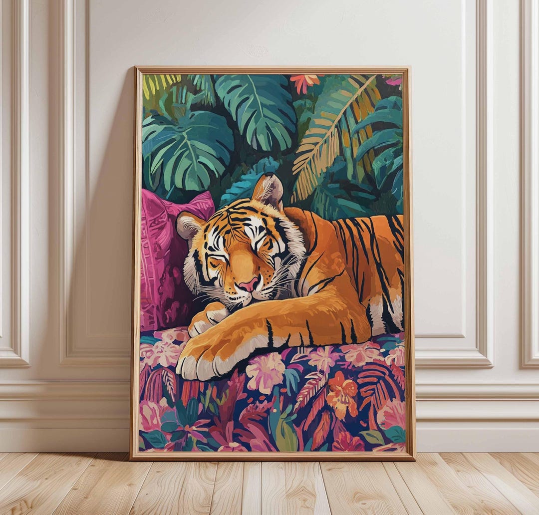 Vibrant Tiger Relaxing in Jungle Art – Colorful Tropical Wildlife ...