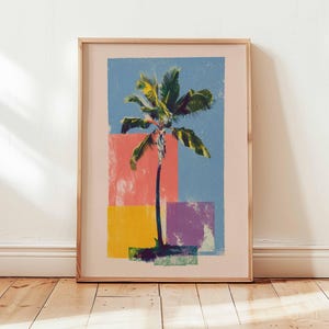 Palm Tree Wall Art Print, Tropical Poster, Colorful Modern Coastal Artwork, Summer Beach Home Decor, Retro Minimalist Palm Poster