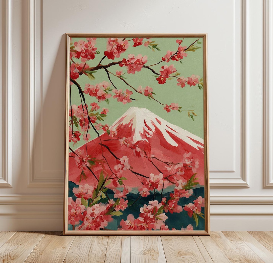 Mount Fuji Cherry Blossom Poster Print | Japanese Landscape Wall Art ...
