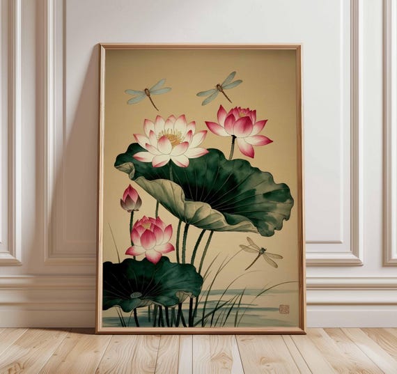 Lotus Flower Wall Art Print Japanese Poster Botanical Zen Artwork