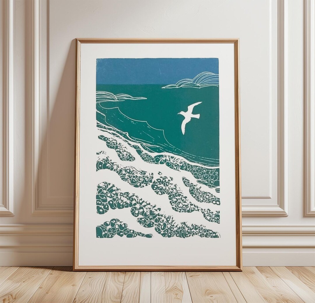 Coastal Seascape Poster | Seagull Ocean Waves Print | Beach Wall Art ...