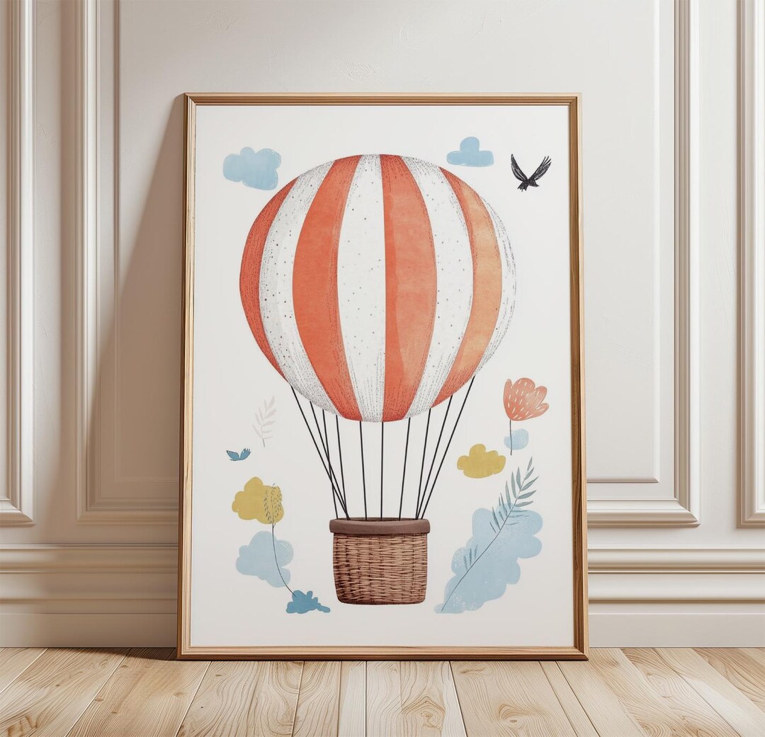 Hot Air Balloon Poster | Kids Nursery Wall Art | Vintage Sky Print ...