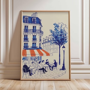Paris Cafe Poster – French Wall Art, Vintage Paris Print, Parisian Street Scene Illustration, European Travel Artwork for Home Decor
