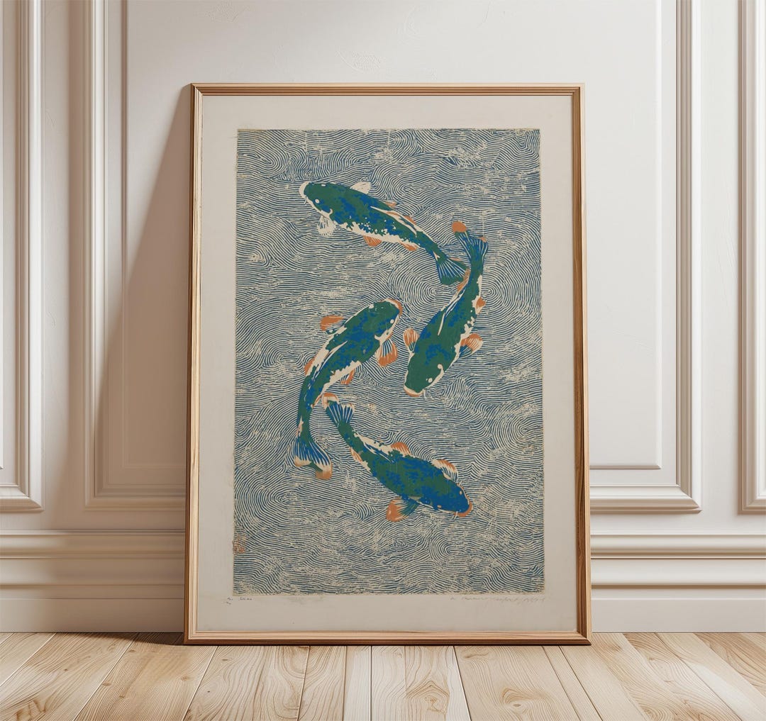 Koi Fish Poster | Japanese Koi Wall Art Print | Vintage Oriental Water ...