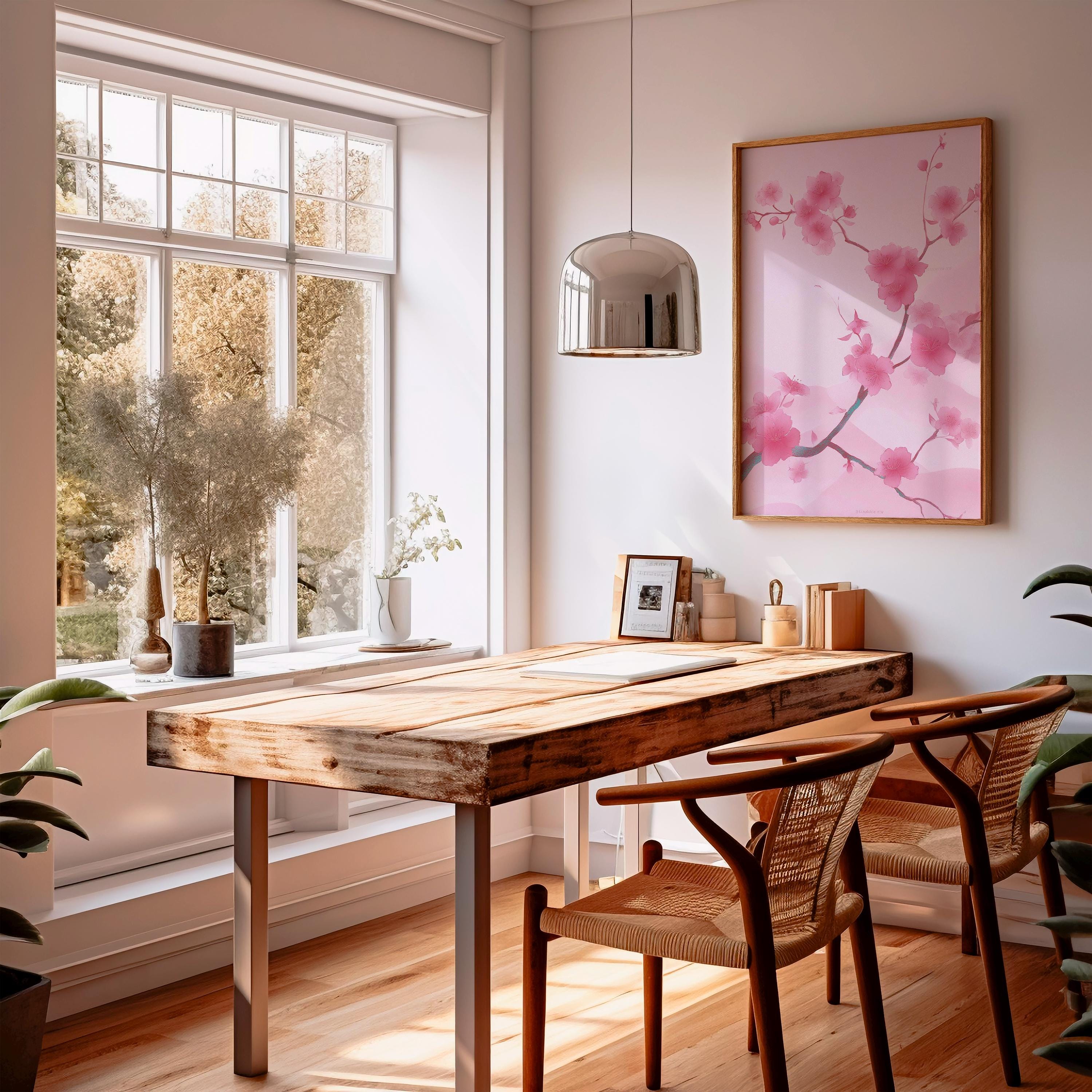 Pink Cherry Blossom Wall Art Poster Japanese Floral Illustration Sakura ...
