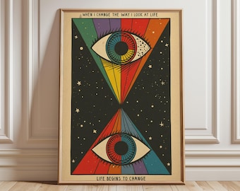 Psychedelic Eye Poster, Trippy Wall Art, Retro Visionary Print, Cosmic Abstract Design, Spiritual Quote Artwork, Bohemian Room Decor