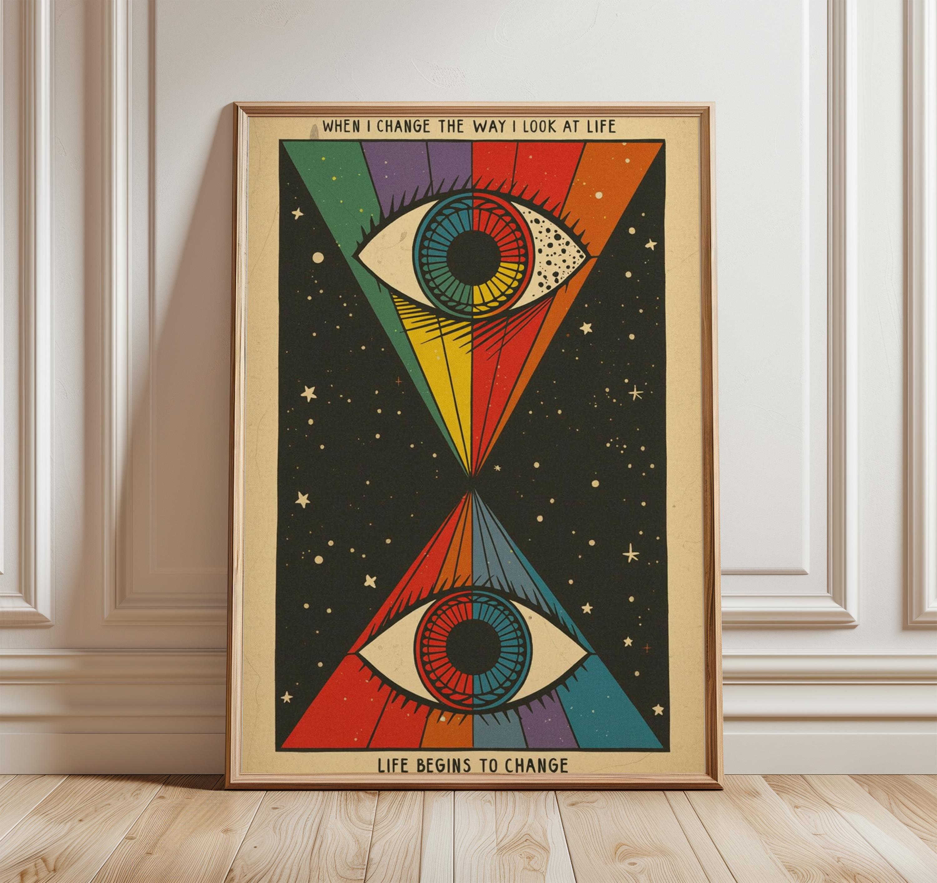 Psychedelic Eye Poster, Trippy Wall Art, Retro Visionary Print