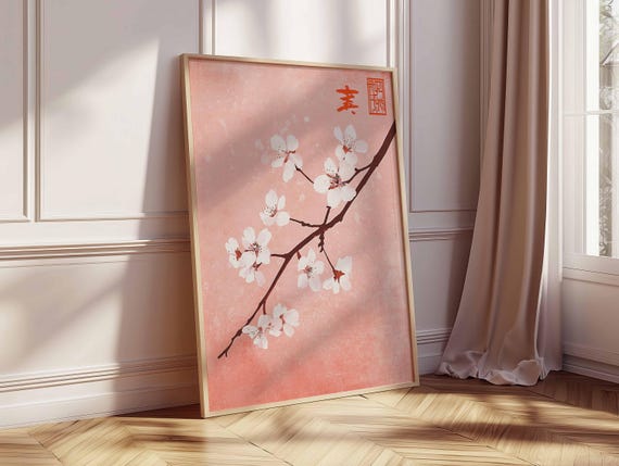Cherry Blossom Wall Art, Japanese Sakura Poster, Pink Floral Print