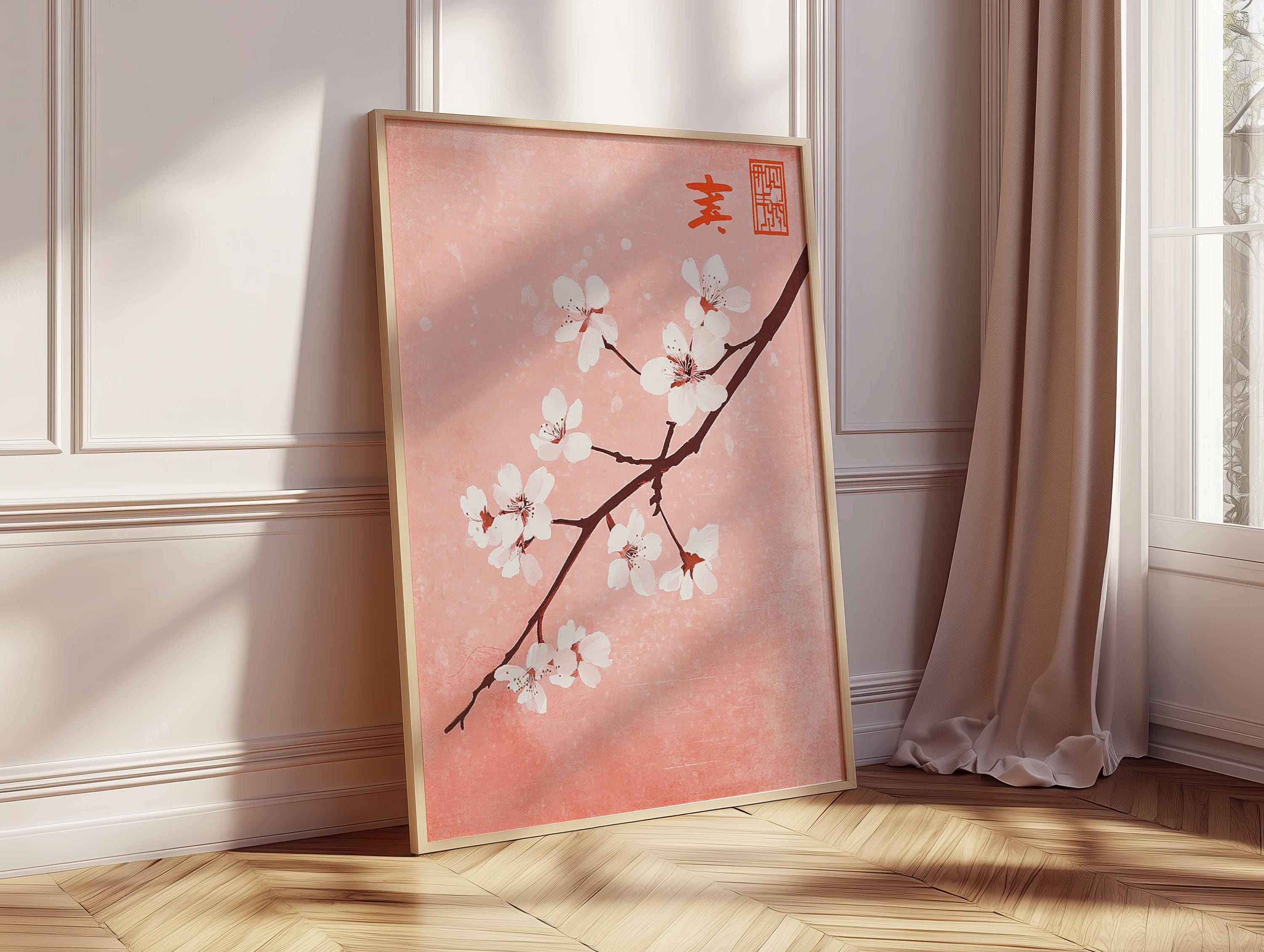 Cherry Blossom Wall Art, Japanese Sakura Poster, Pink Floral Print