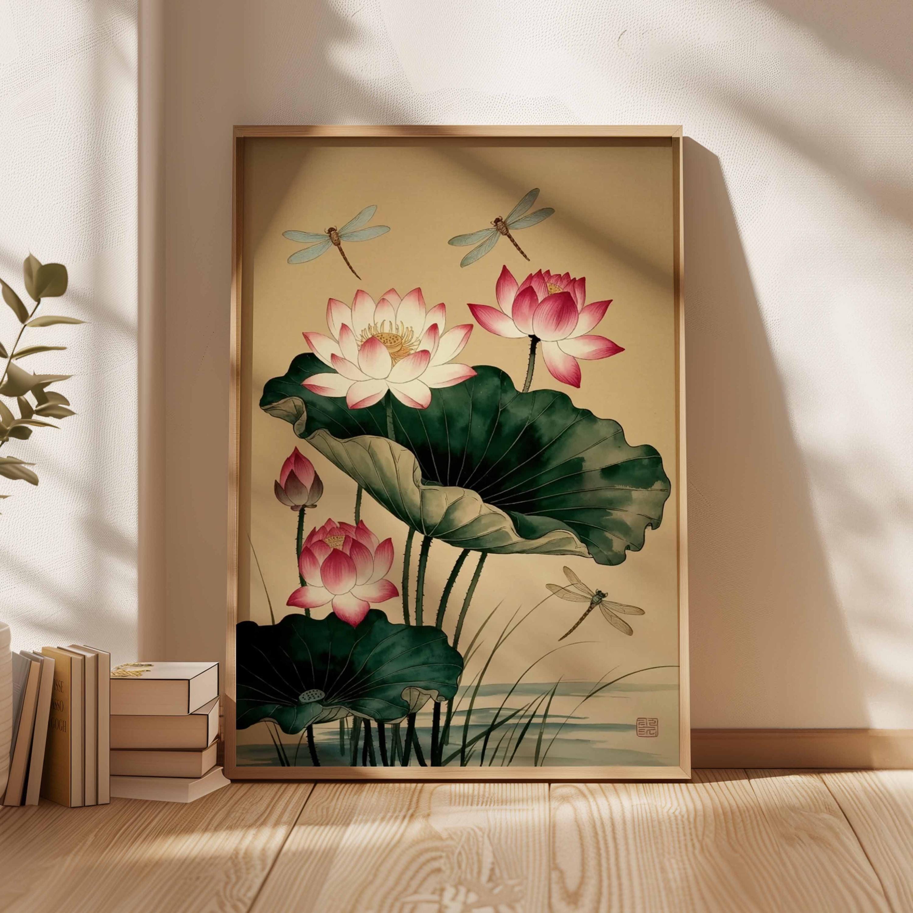 Lotus Flower Wall Art Print Japanese Poster Botanical Zen Artwork