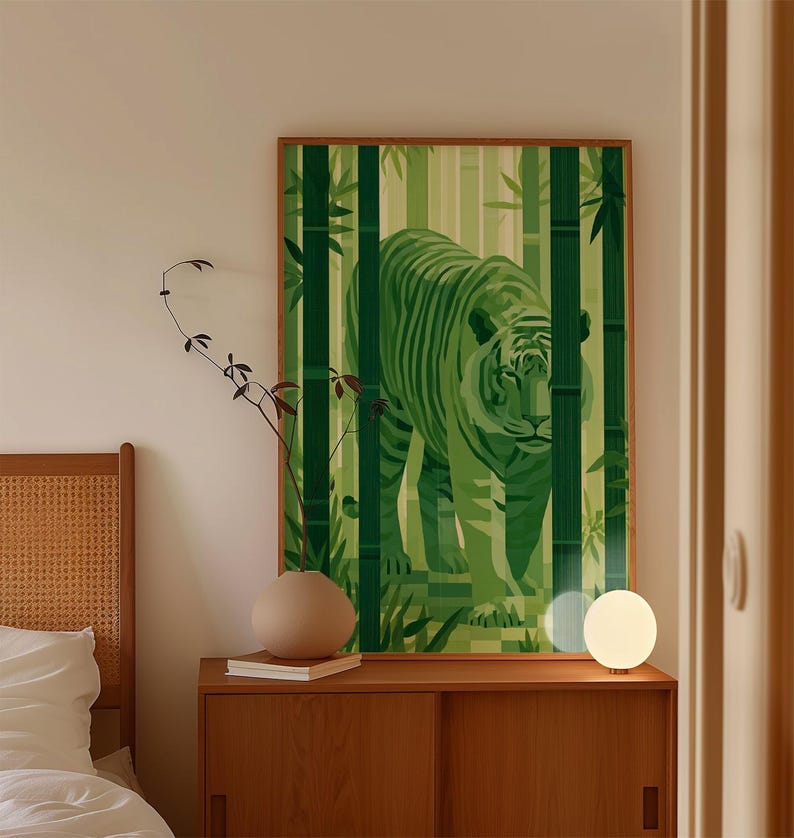 Green Tiger Jungle Poster,bamboo Animal Wall Art Print - Etsy UK