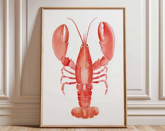Watercolor Lobster Kitchen Poster – Coastal Nautical Wall Art, Seafood Print, Beach House Decor, Ocean Animal Illustration