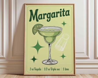 Poster di cocktail Margarita, arte murale retrò per bar, stampa di ricette di drink vintage, decorazioni per la cucina, opera d'arte con tequila e lime per bar di casa
