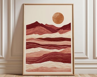 Abstract Desert Landscape Poster, Terracotta Mountain Wall Art, Boho Print