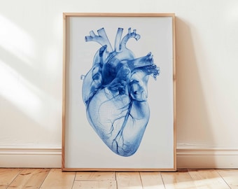 Blue Anatomical Heart Wall Art Print, Medical Science Poster, Human Anatomy Illustration, Modern Healthcare Decor, Doctor Office Artwork