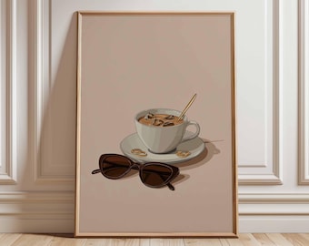 Iced Coffee Poster, Minimalist Kitchen Wall Art, Coffee Cup Print, Cafe Decor Artwork, Neutral Coffee Aesthetic Poster, Modern Wall Art