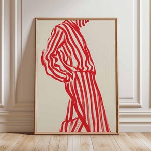 Fashion Line Art Poster – Bold Red Striped Suit Abstract Wall Print, Modern Minimalist Illustration Style Artwork for Living Room or Studio